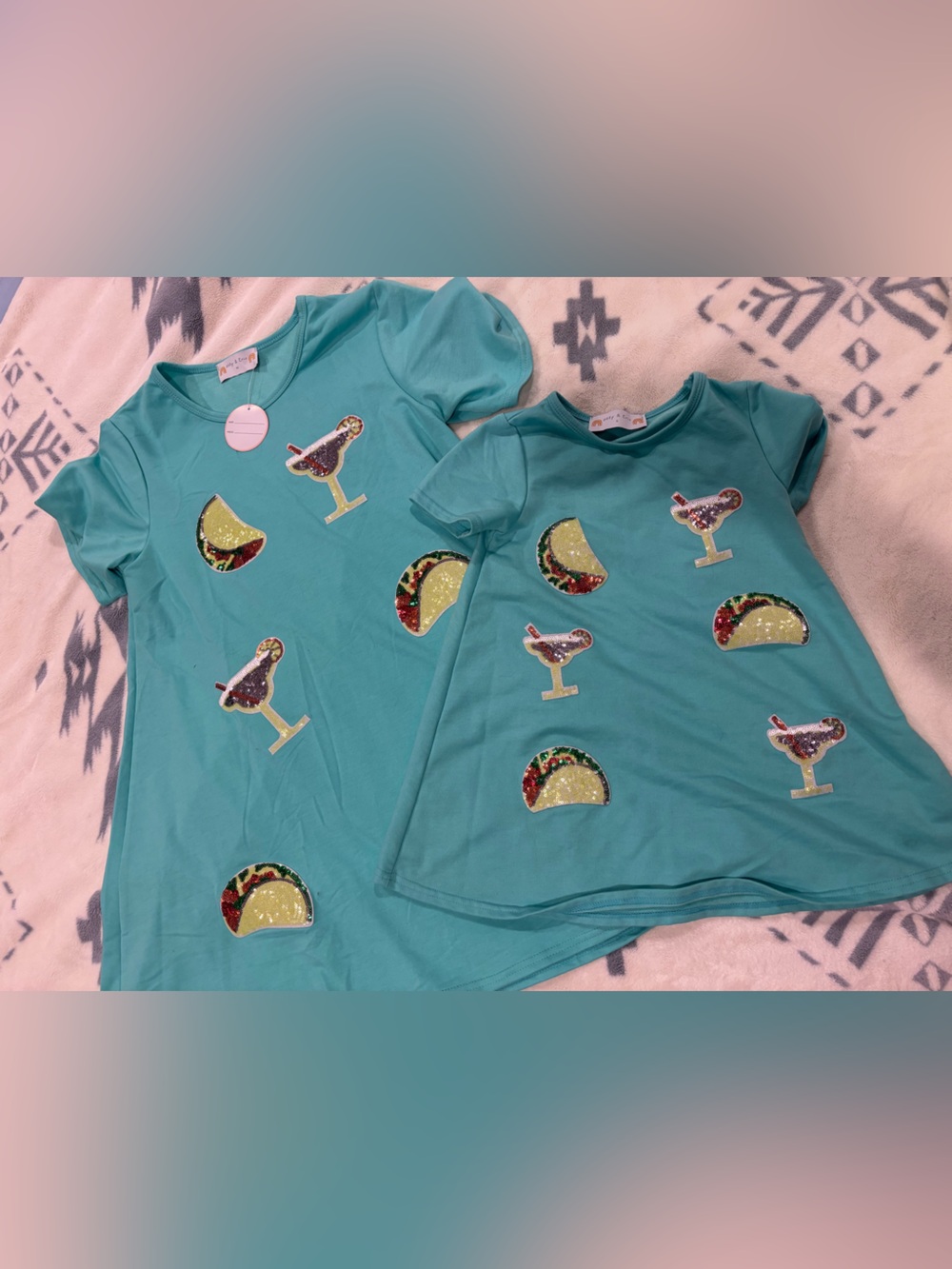 Mommy and me Teal Sequin Taco & Drink Tee - boutique Abby&Erie